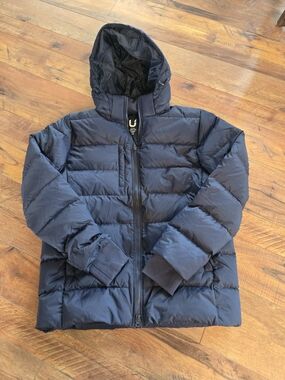 Unisync Men's Navy Down Filled Hooded Quilted Puffer Jacket